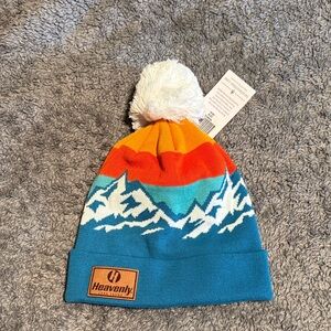 Heavenly Mountain Pom Beanie - Blue/Orange/White
